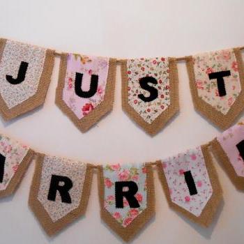 Just Married rustic bunting banner Photo prop